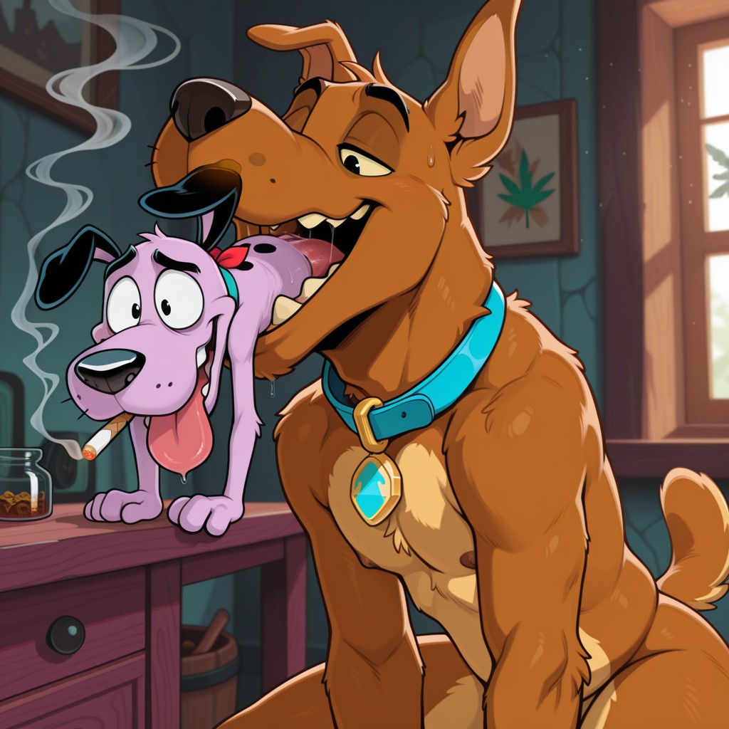 Scooby Doo and Courage Share a Moment