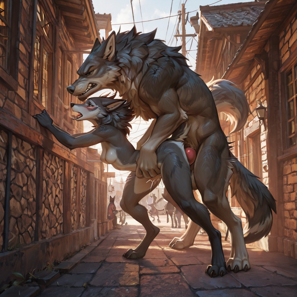 Wolf and Dragon in Forest Meadow