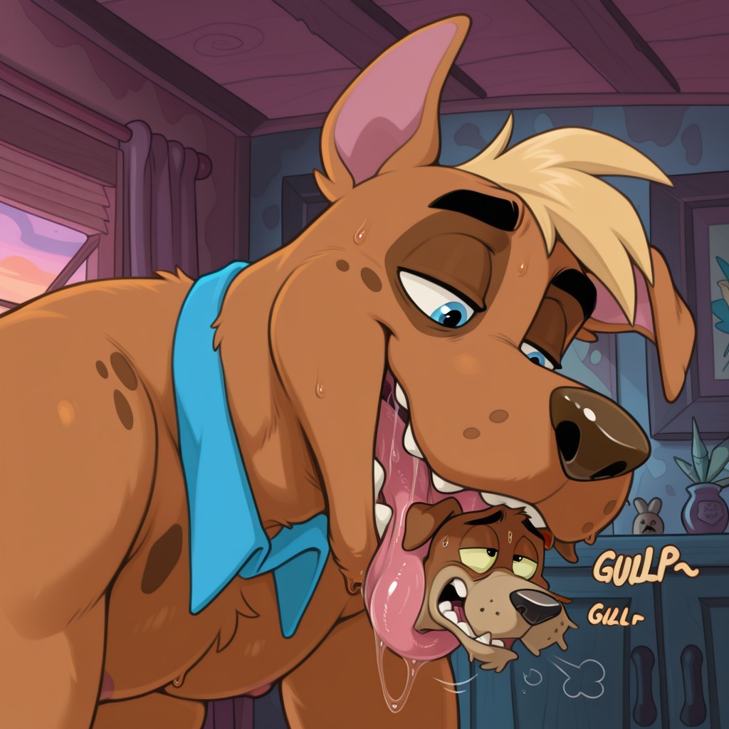 Two Anthro Dogs Embracing in a Rainbow Clearing