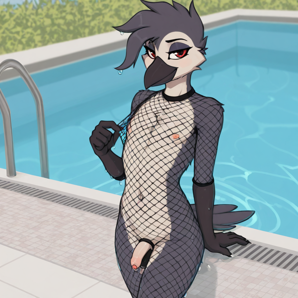 Crow Male Swimming: A slender, grey-bodied crow with a black beak and vanilla accents