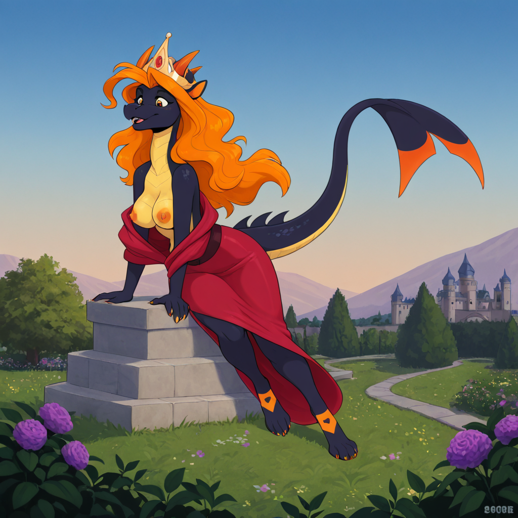 Majestic Furry Queen in Castle Garden