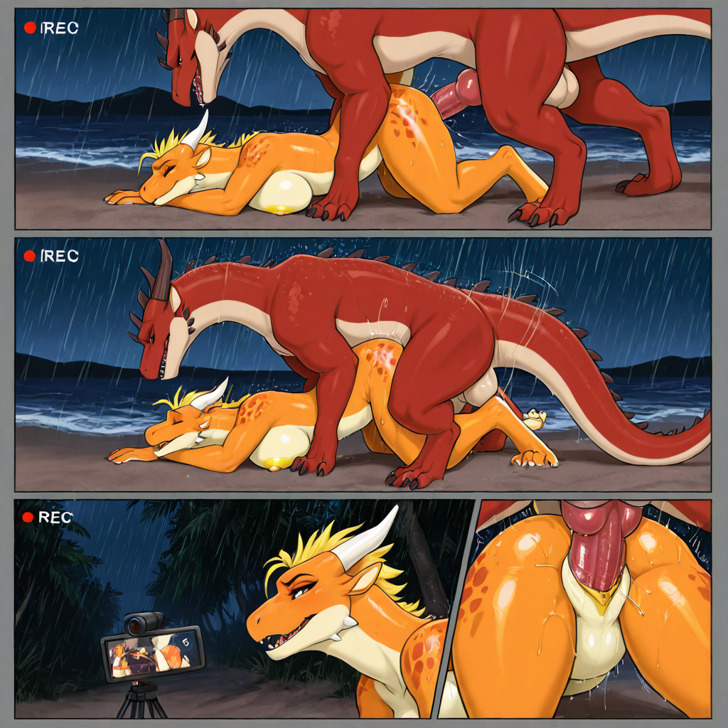 Feral Dragon Interspecies Encounter on Beach