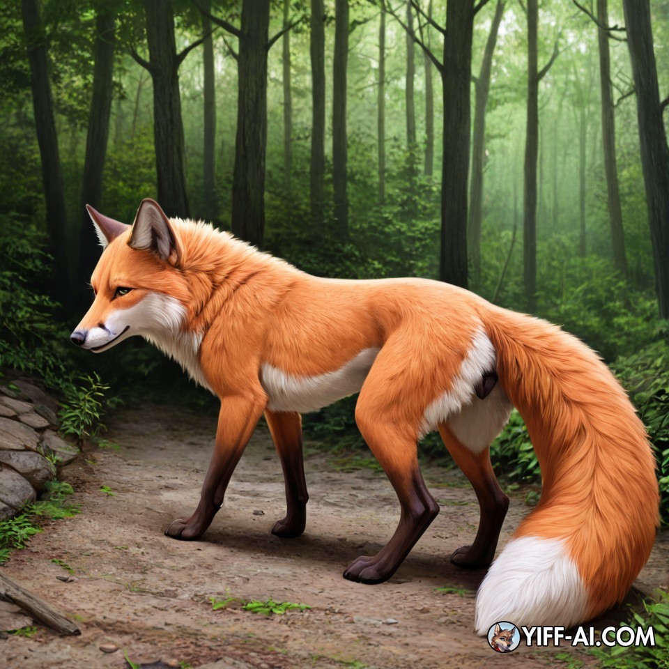 Red Fox Glances Back in a Misty Forest
