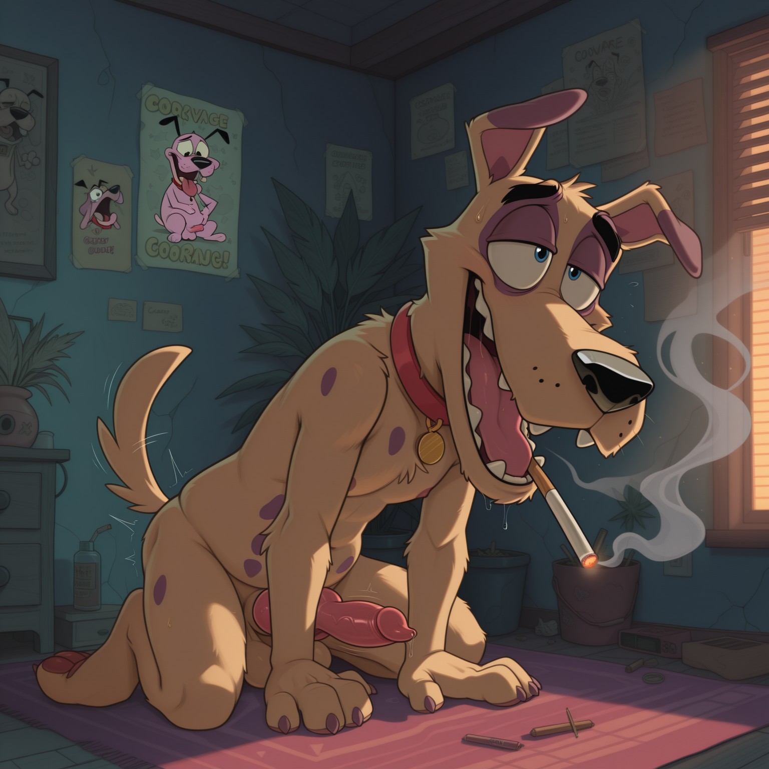 Stoned Courage Dog Smoking Weed