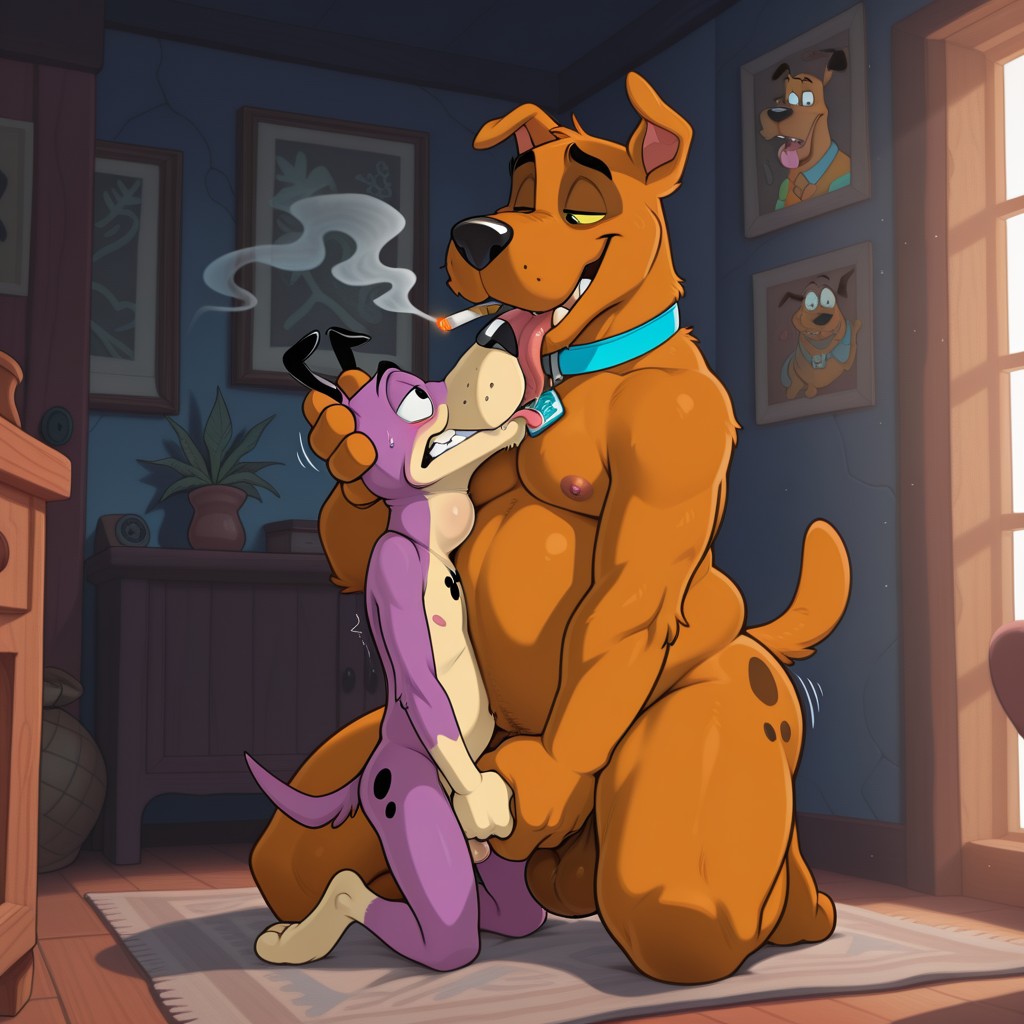 Scooby and Courage Sharing a Hazy Meadow Moment