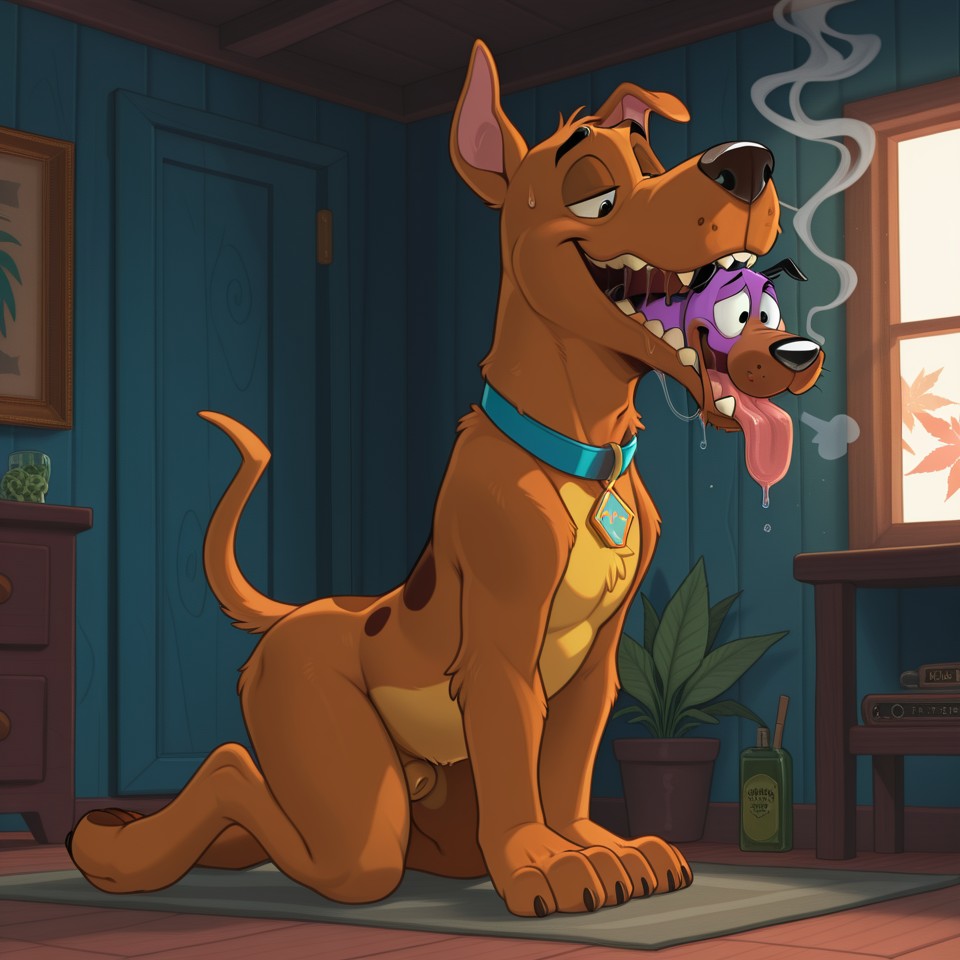 Scooby-Doo and Courage the Cowardly Dog Sharing a Joint