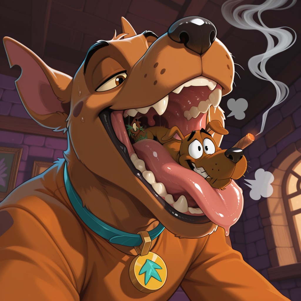 Scooby and Courage in a Cozy Stomach Scene Swallowing Courage The Cowardly Dog