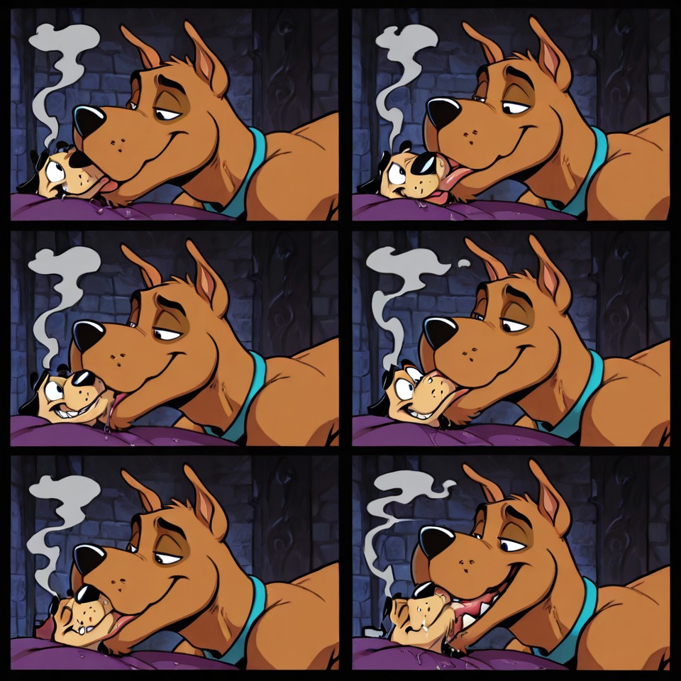 Scooby and Courage in a Cartoon Confrontation