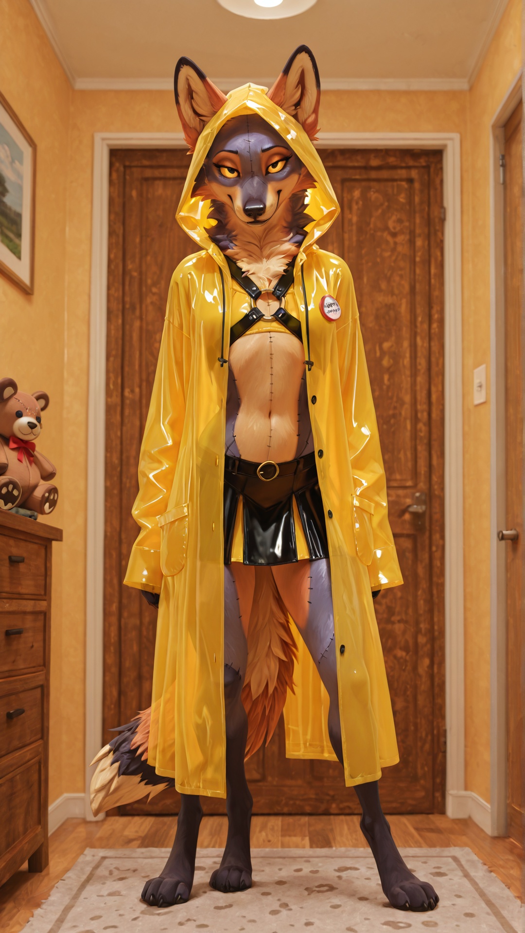 Maned Wolf in Yellow Raincoat Teasing Viewer