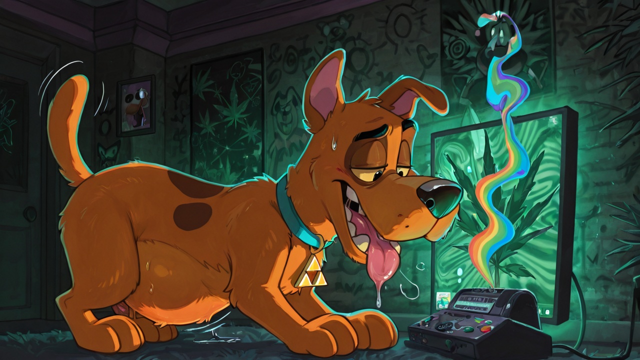 Courage the Cowardly Dog with Neon Rainbow Spots