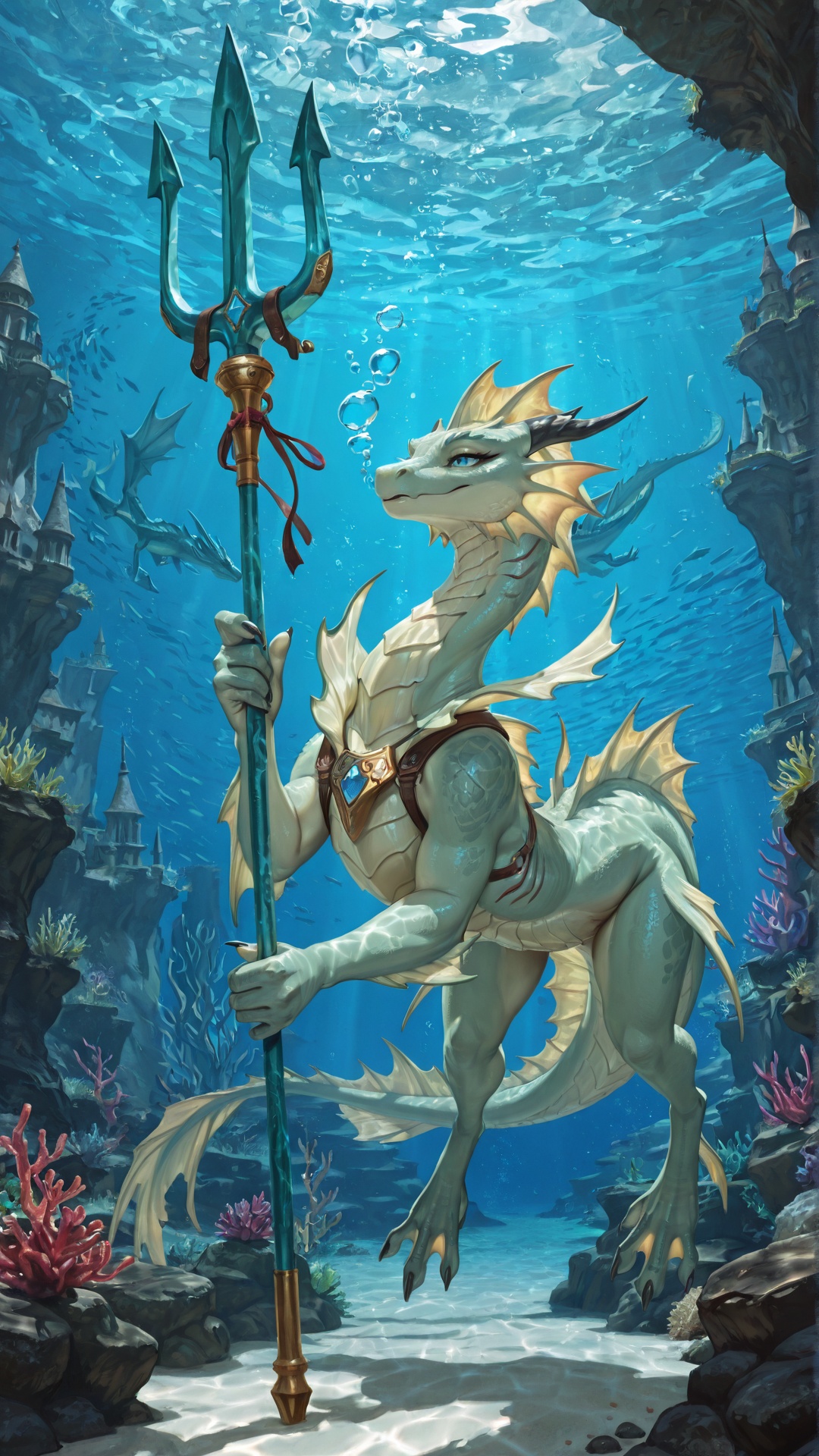 Sea Dragon Swimming in Underwater Palace