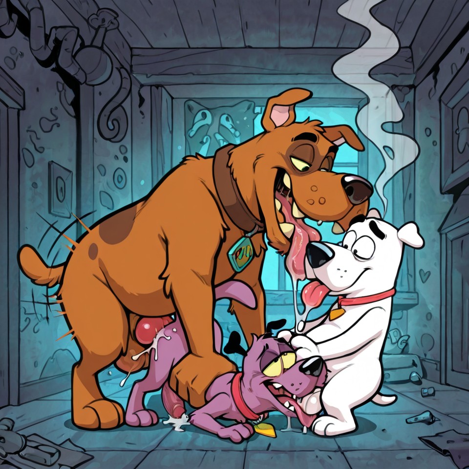 Anthro Canine Couple in Passionate Embrace