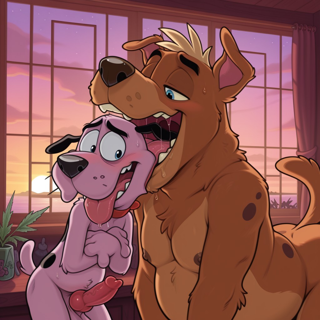 Blonde Anthro Dog Couple in Romantic Forest Glow