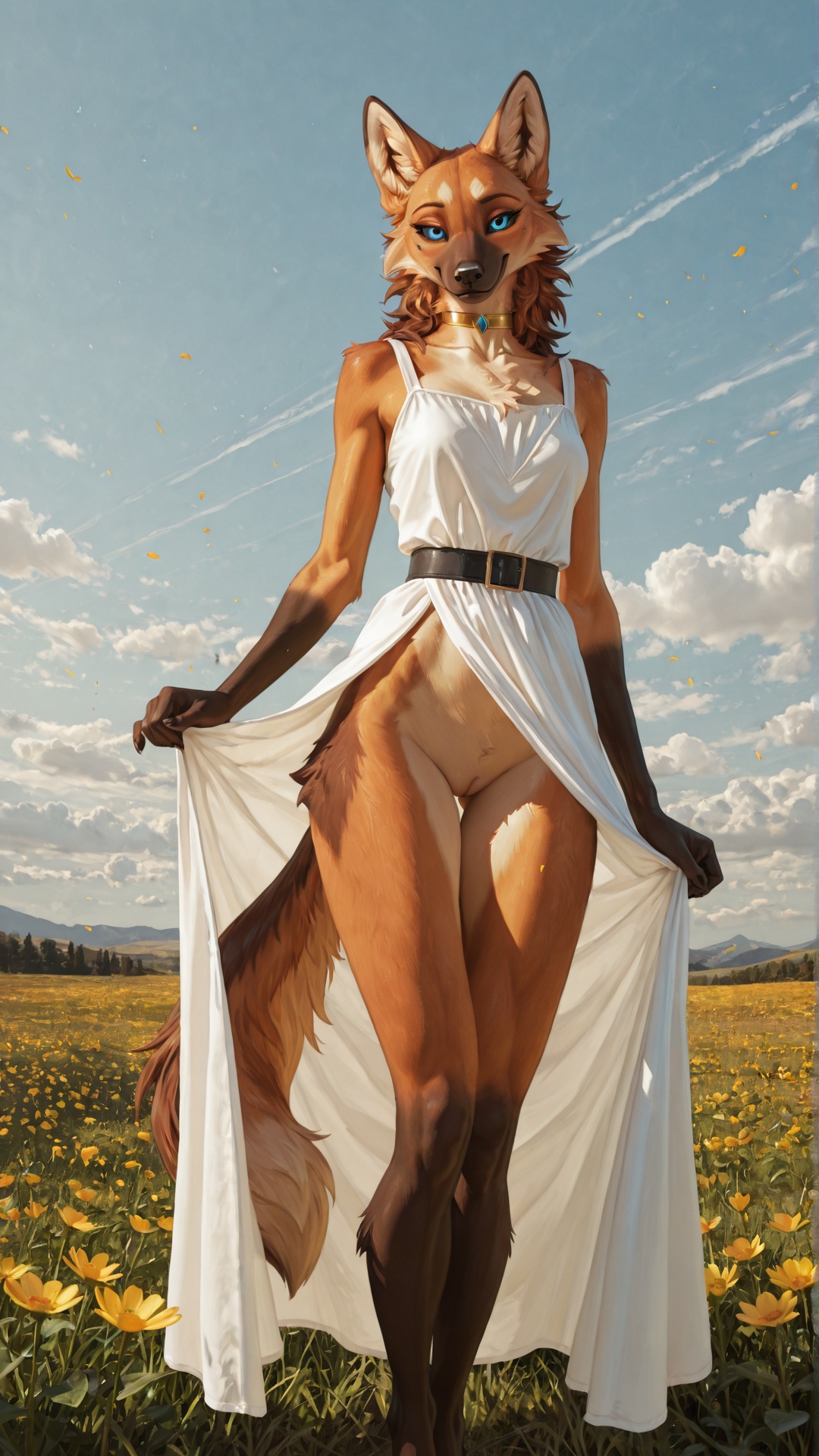 Maned Wolf in Flowery Meadow