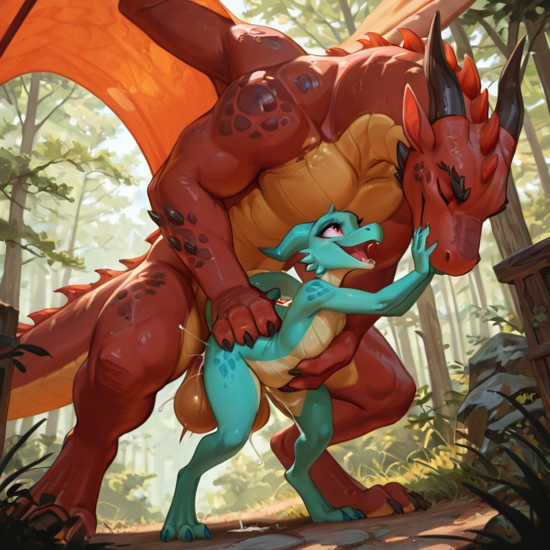 Male Dragon and Female Kobold Intimate Embrace