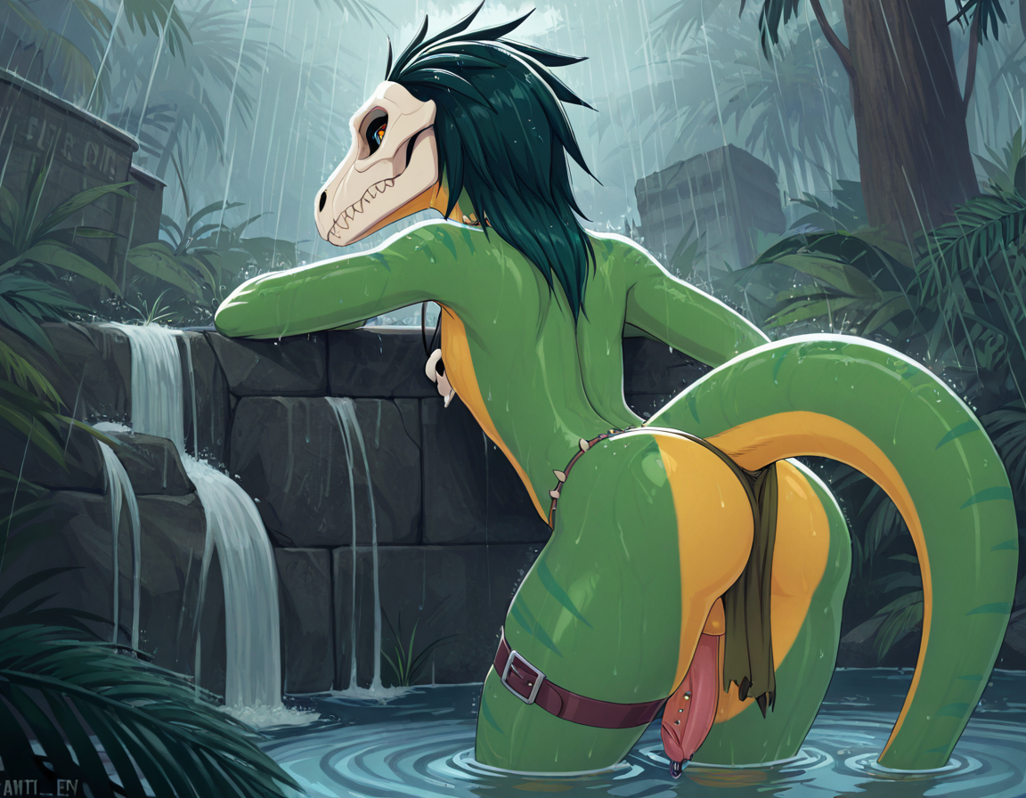 Velociraptor Warrior in Jungle Ruins