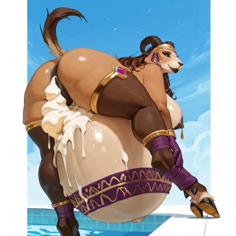 Pregnant Noble Goat Woman in Roman Bathhouse
