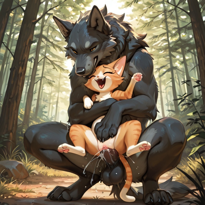 Wolf and Cat Mating Passionately