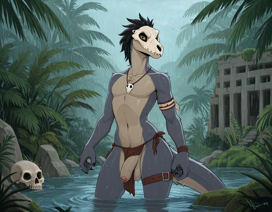 Primal Raptor in Rainy Jungle Ruins