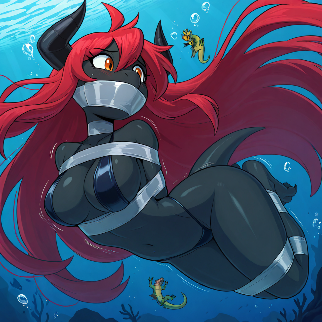 Dragon in Black Bikini Underwater