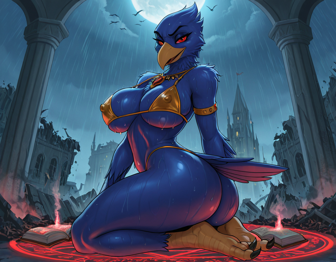 Tzeentch's Avian Sorceress in Ruined Cathedral