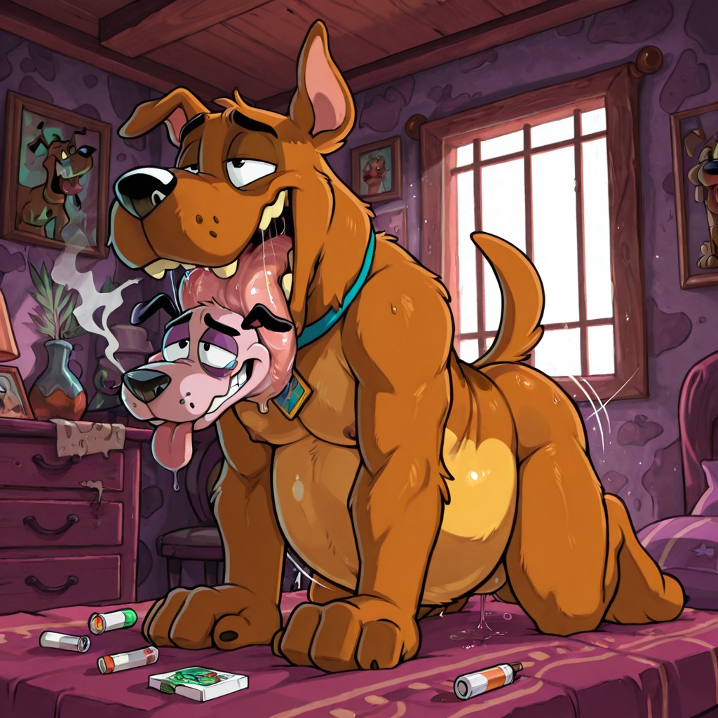 Scooby And Courage In A 90s Cartoon Scene Males