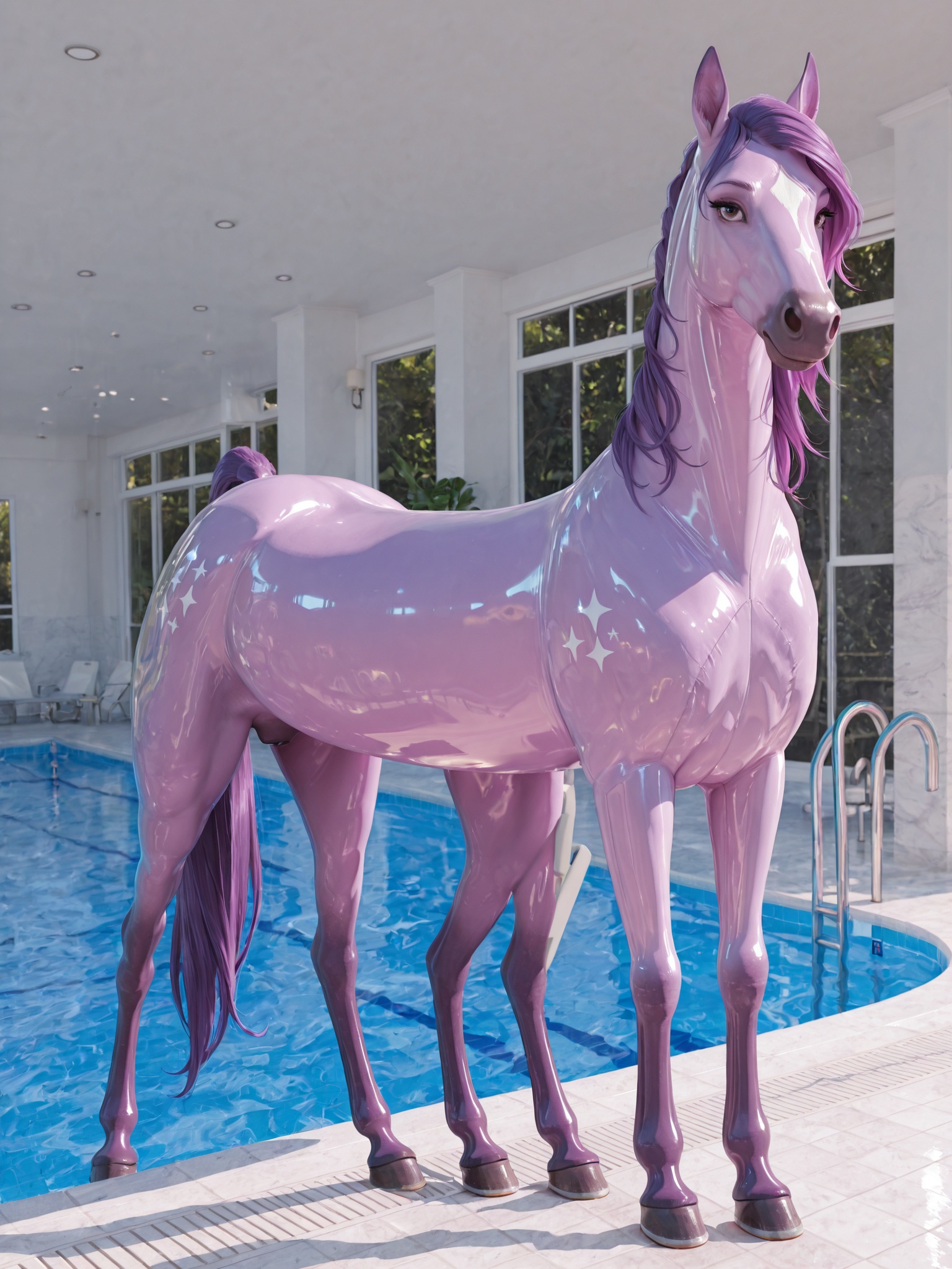 Purple Inflatable Horse by Poolside