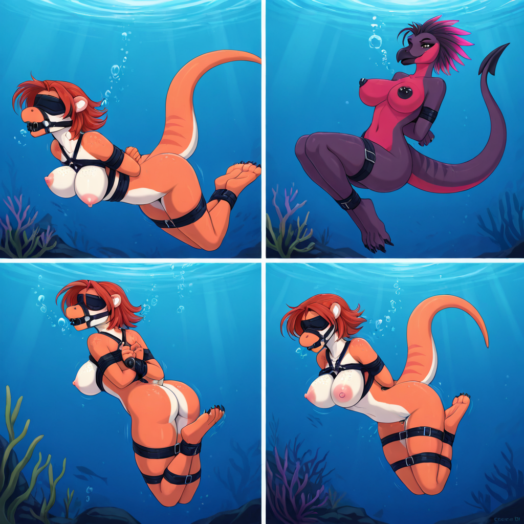 Dinosaur Couple Underwater Struggle