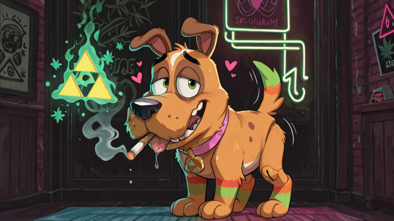 Courageous Stoner Wolf in Neon Dreamscape