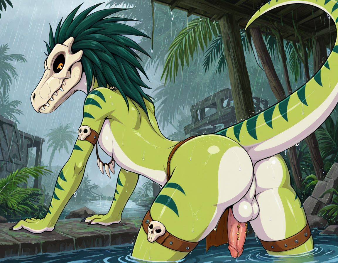 Dino Warrior in Jungle Rain