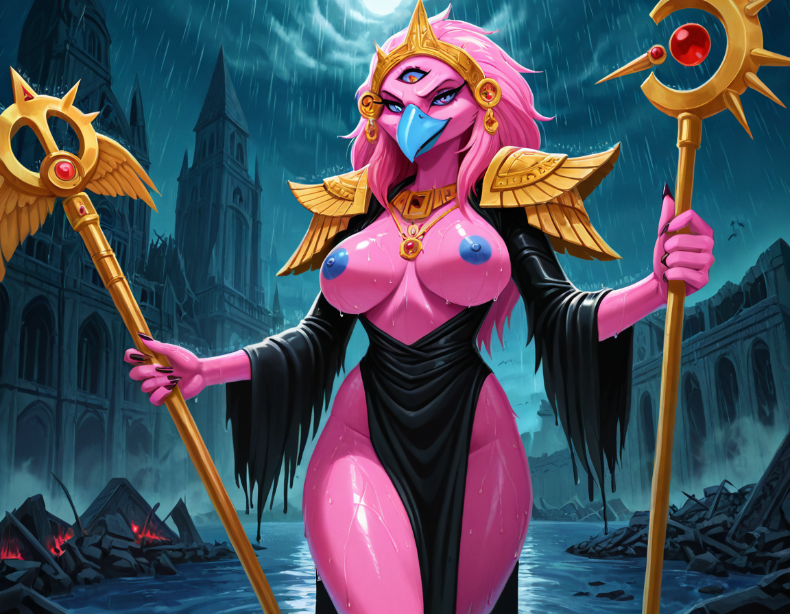Tzeentch's Avian Sorceress in Ruined Cathedral