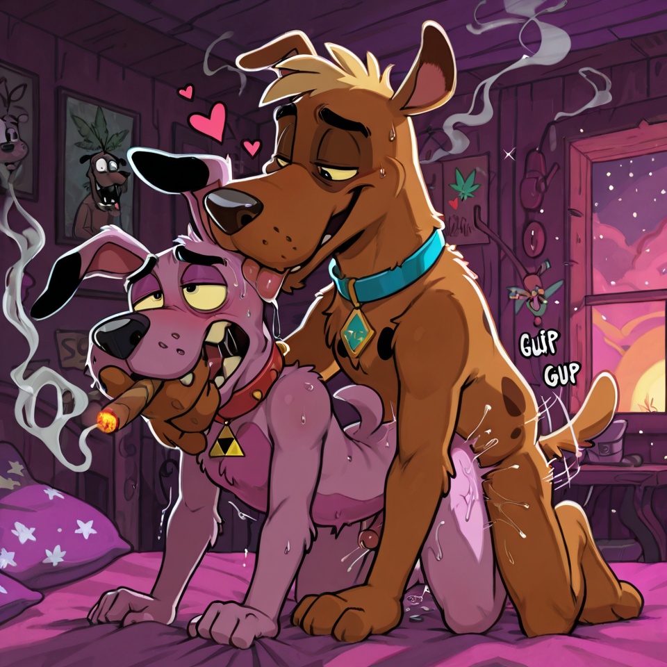 Male Courage the Cowardly Dog and Scooby-Doo -- Stoner Pals in Romantic Ambiance