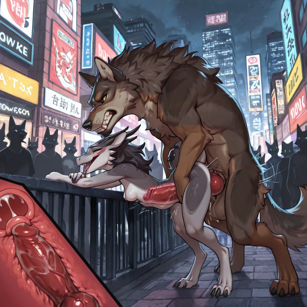 Wolf and Dragon in Crowded City Street