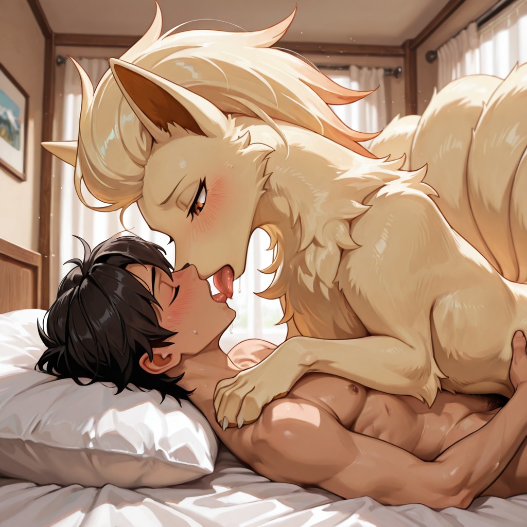 Two Foxes in a Moonlit Bedroom