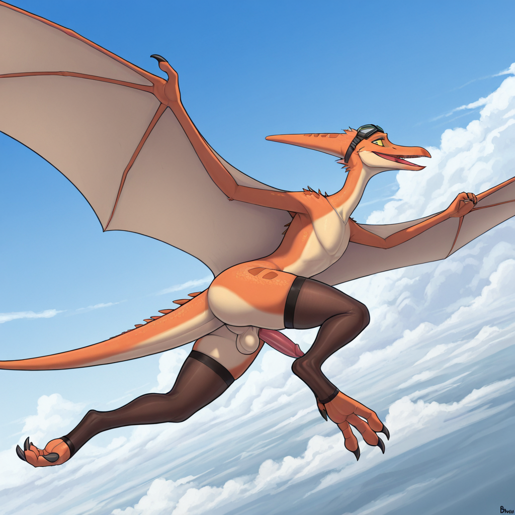 Pteranodon Soaring Through Cloudy Sky