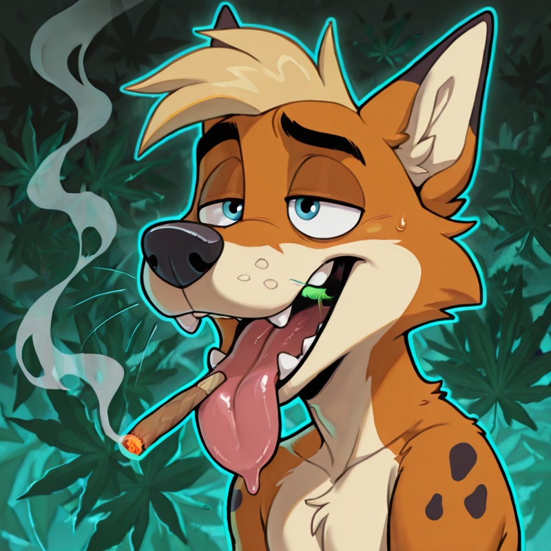 A Goofy Otter Fox Wolf Mix Smoking Marijuana