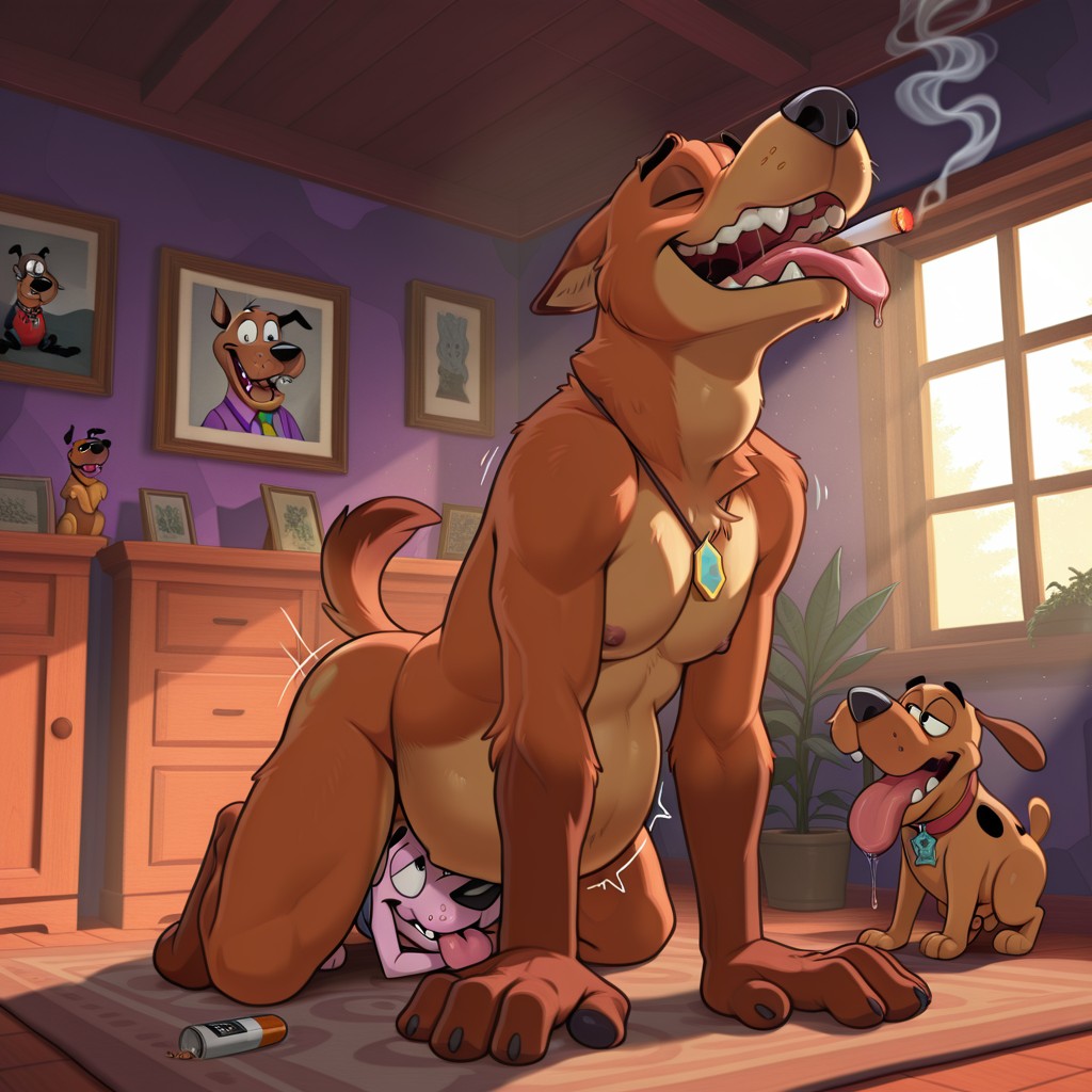 Courage the Cowardly Dog and Friends in a Dark Room