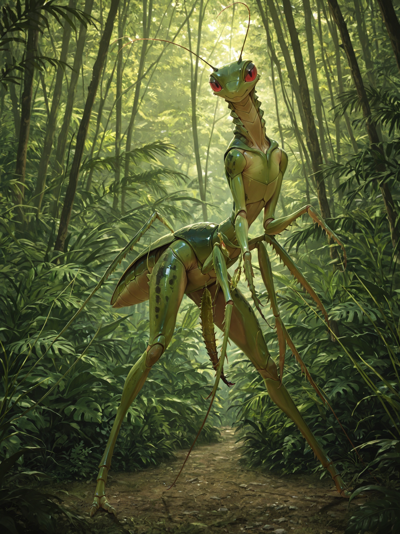 Feral Mantis Stalking Through Jungle