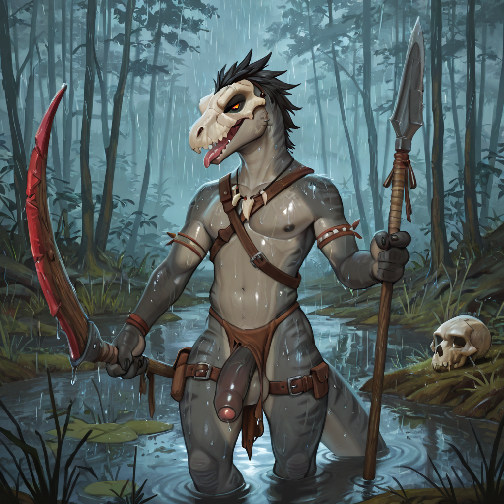 Raptor Warrior Hunting in Rainy Swamp
