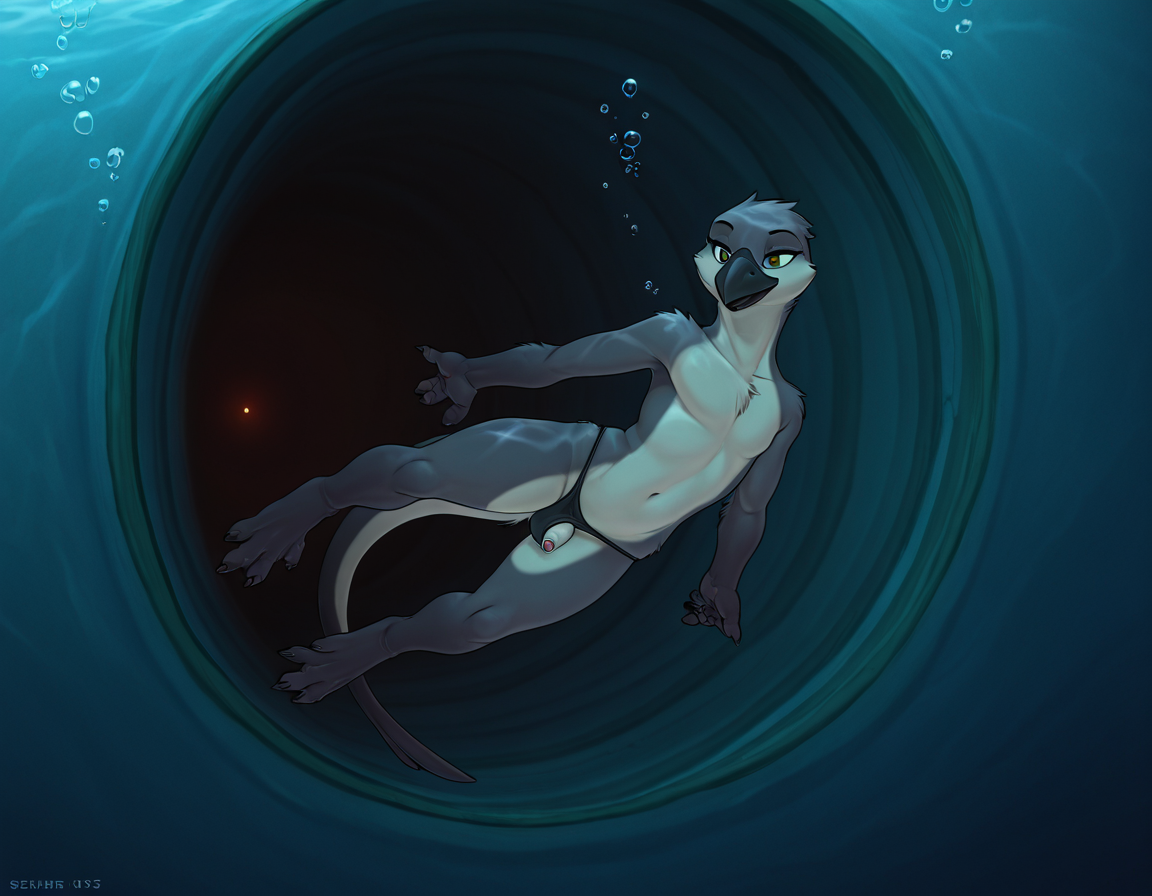 Crow in Underwater Tunnel