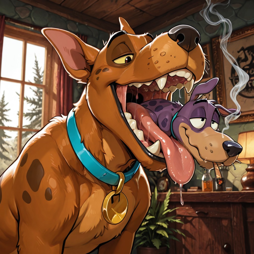 Scooby and Courage Sharing a Hazy Moment Duo