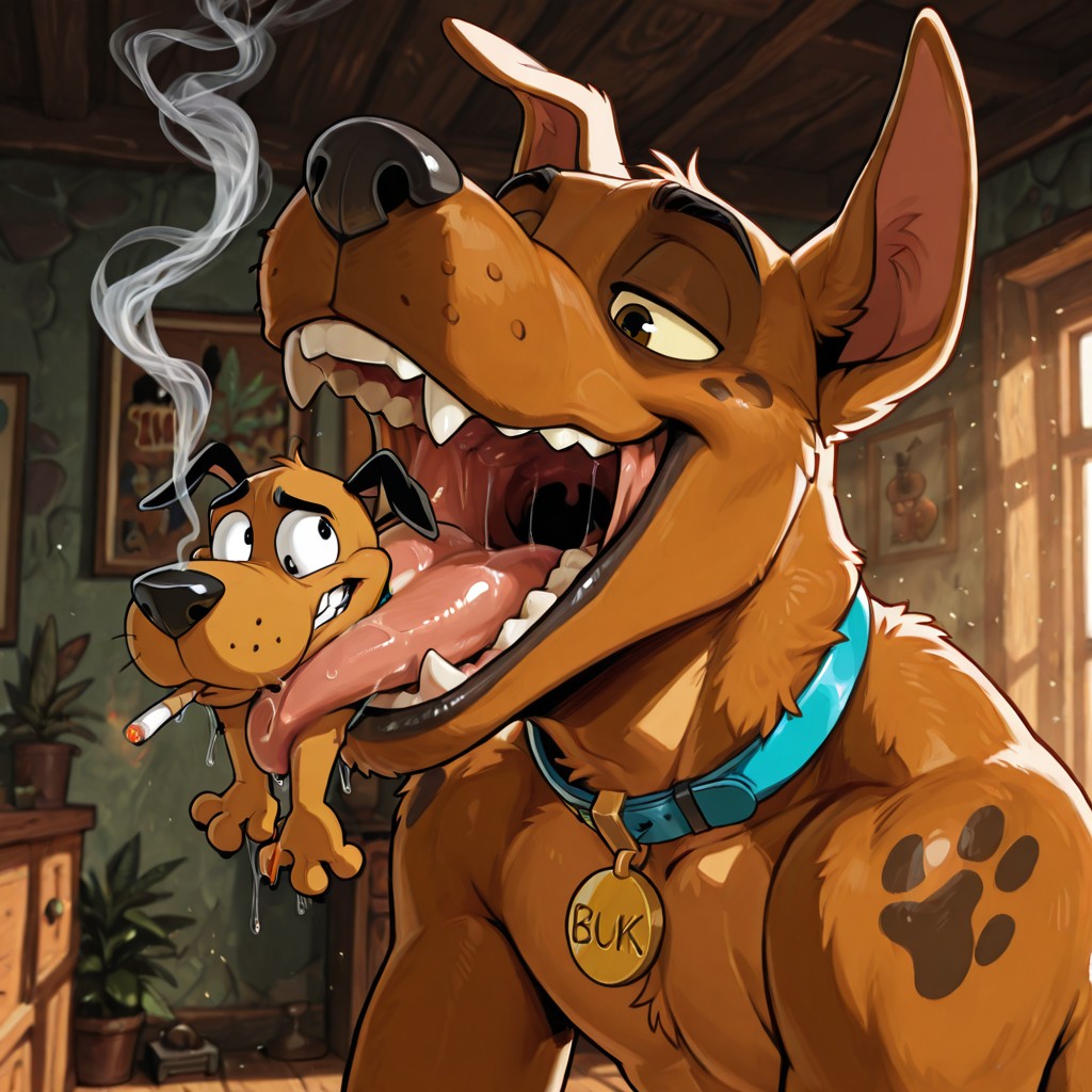 Scooby and Courage Sharing a Cozy Smoke
