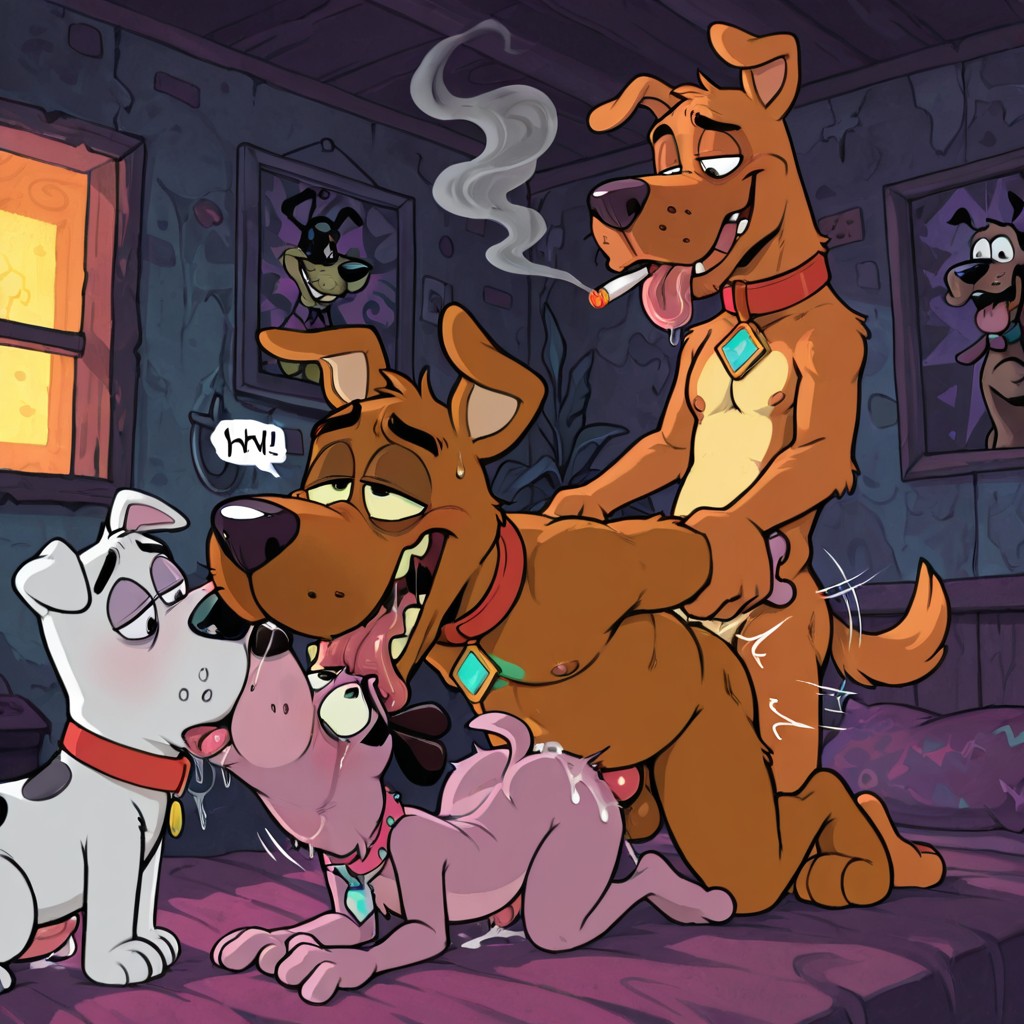 Anthro Canine Couple in Passionate Embrace