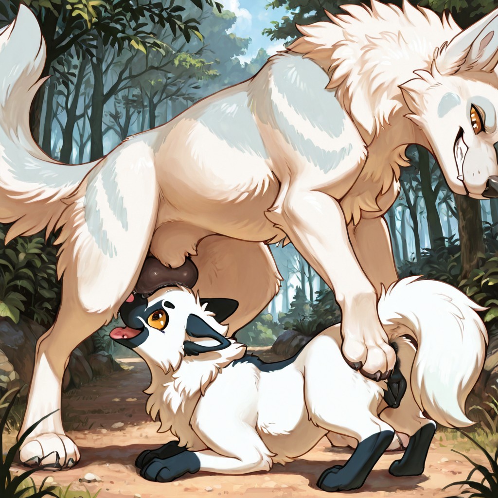 White Shepherd and Akita Inu in a Sunlit Park Embrace