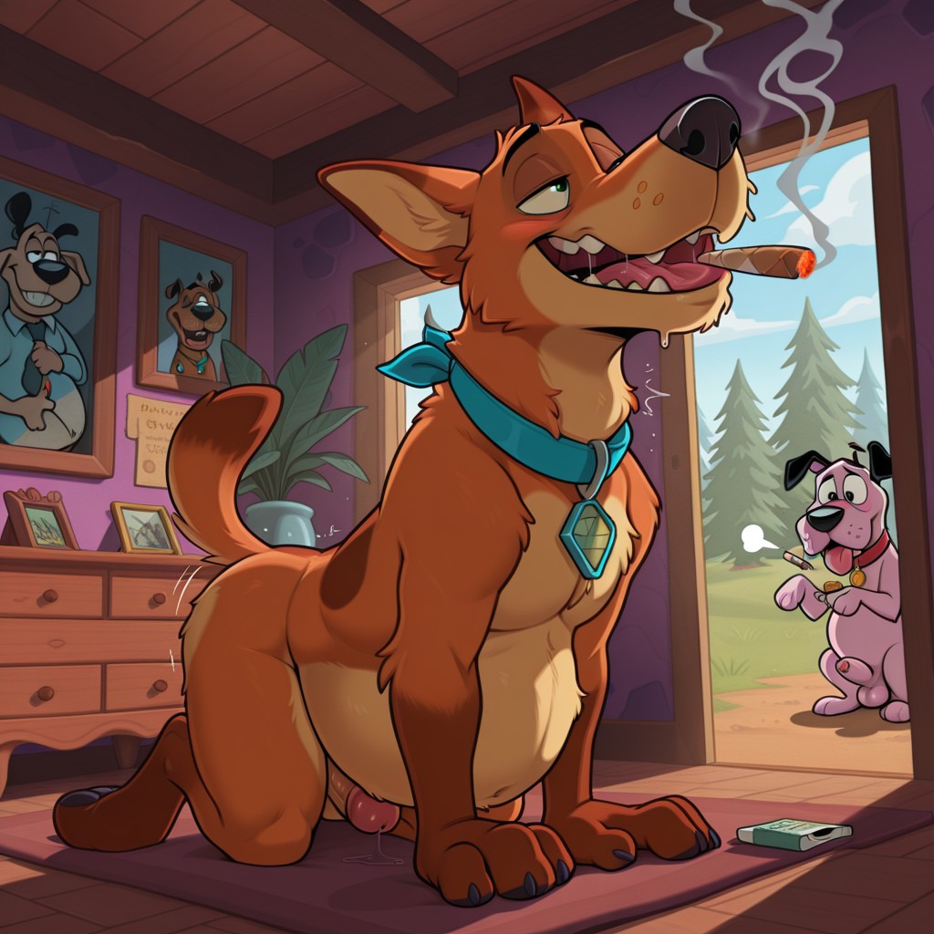 Two Cartoon Dogs Relaxing in a Cozy Living Room