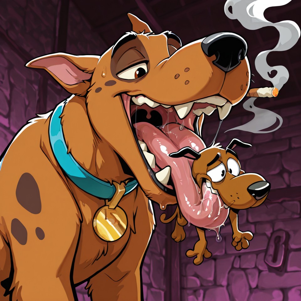 Scooby and Courage Sharing a Cozy Smoke Together