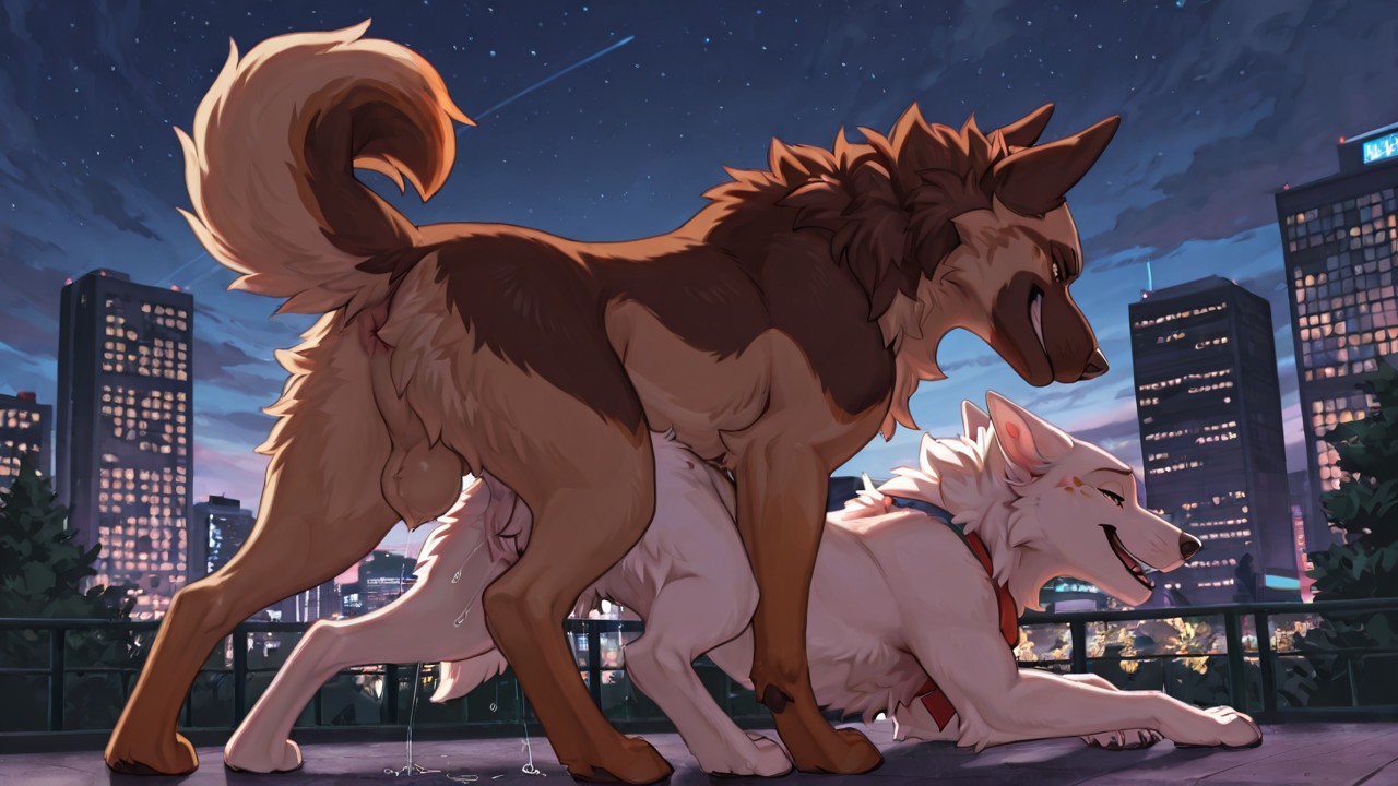 Two White German Shepherds in a City Park