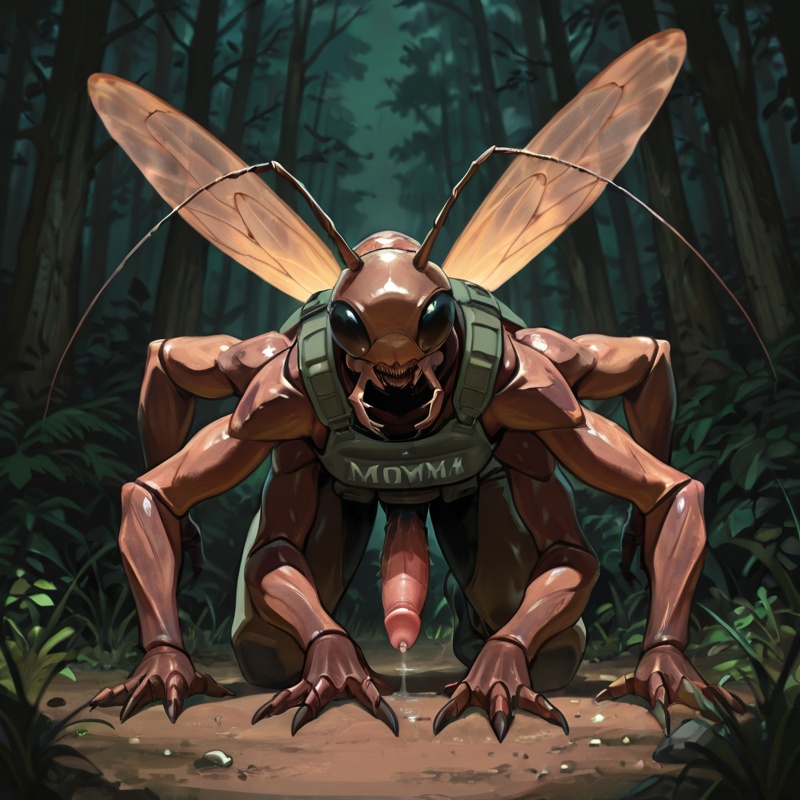 Cockroach Queen in Military Gear Crawling