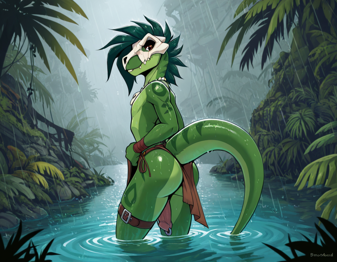 Raptor Warrior in Ruined Jungle Dinosaur Raptor