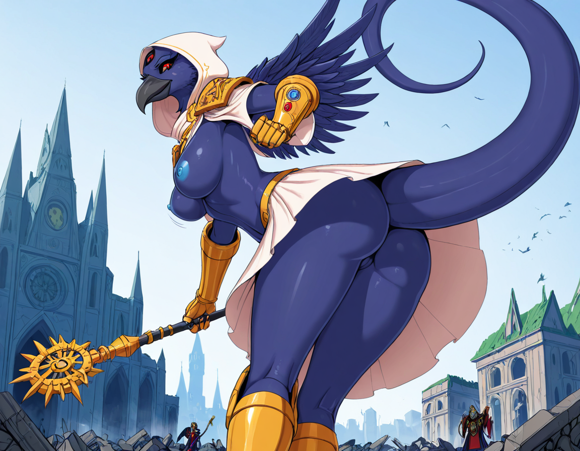 Tzeentch's Avian Lord in Ruined Cathedral